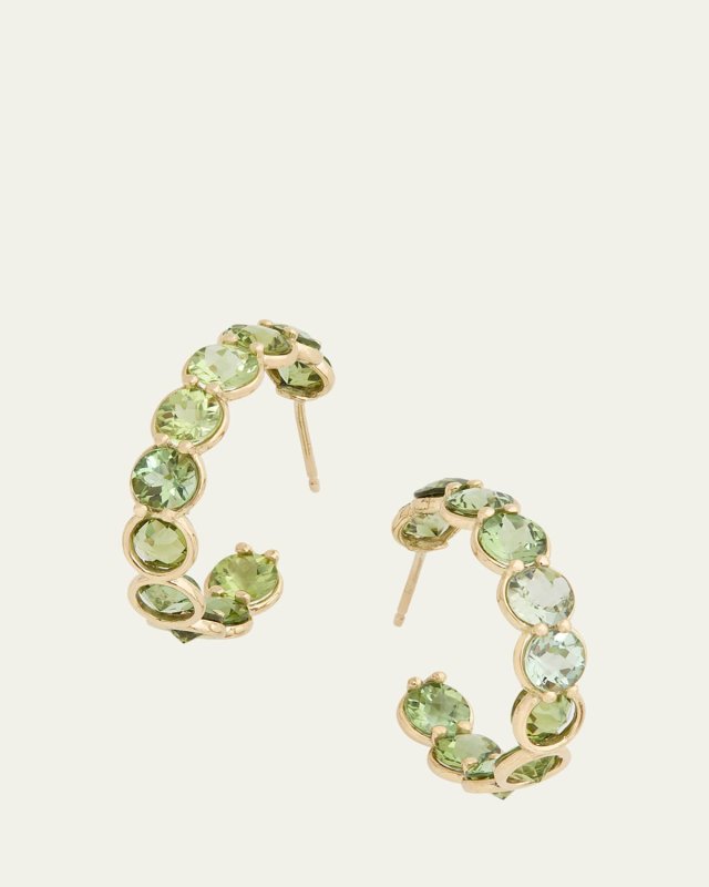 18K Yellow Gold Hoop Earrings with Green Tourmaline